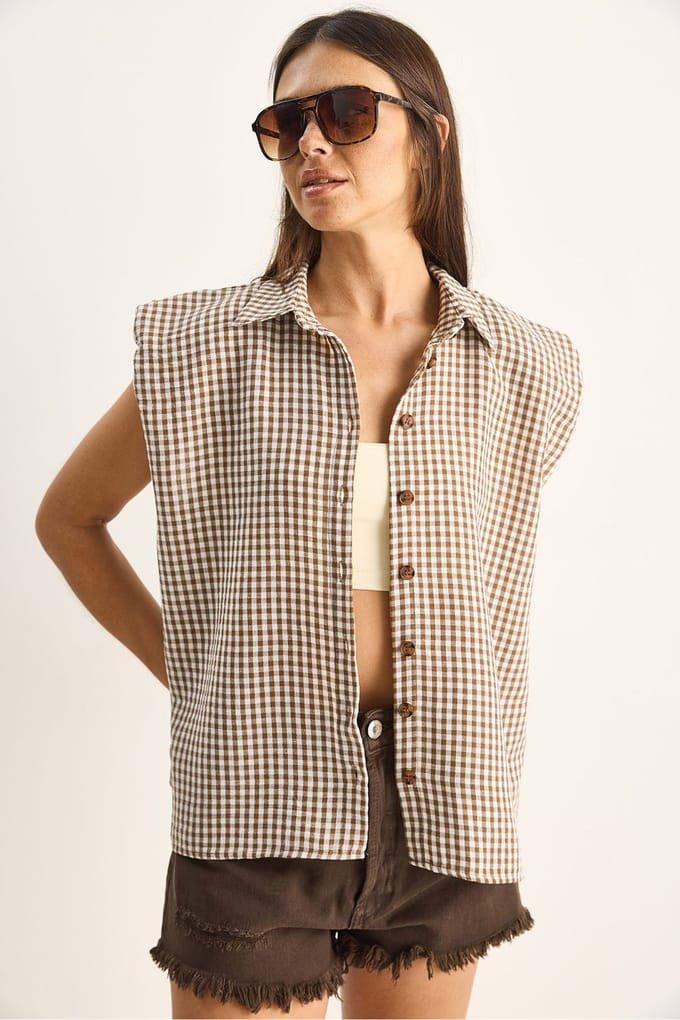 Gingham Katoenen Mouwloze Shirt