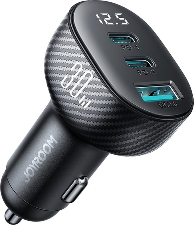 Pro Autolader met USB C en USB 3.0 - Snellader - Digitale Display - Carbon - Joyroom
