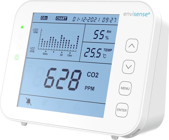 EnviSense CO2 meter & Hygrometer & Temperatuurmeter - CO2 melder voor binnen - Luchtkwaliteitsmeter – met Alarm