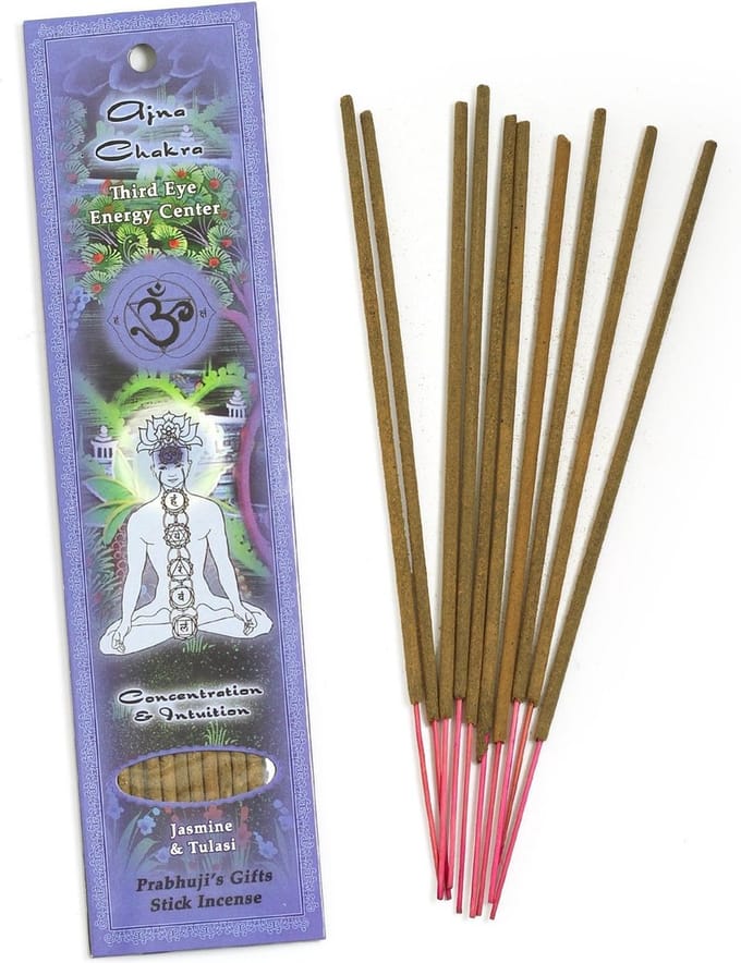 Wierook, handgerold, Prabhuji's Gifts, 'Chakra 6 (indigo)', 20 sticks