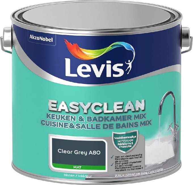 Levis - Easyclean Keuken & Badkamer Mix - Clear Grey A80 - Mengverf - 2,5 L