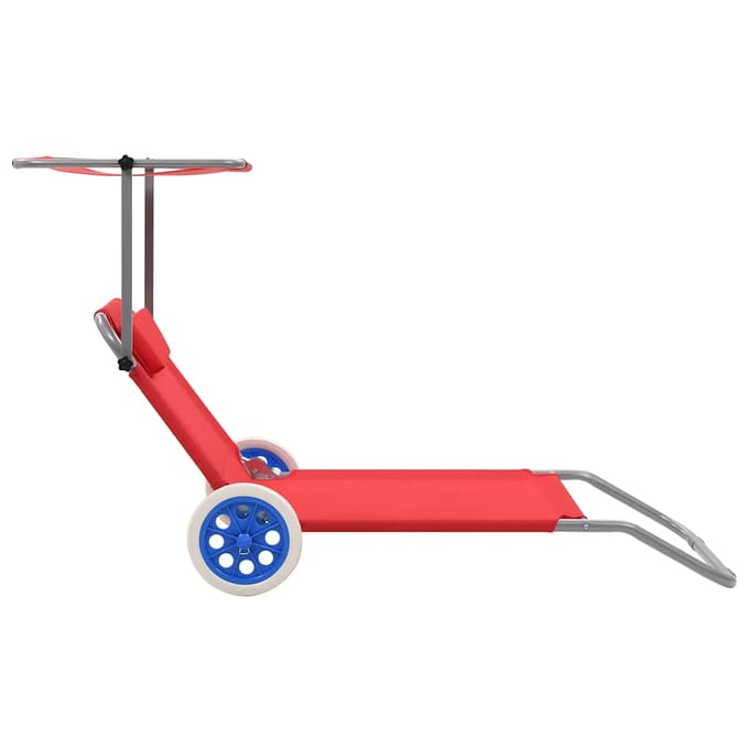 vidaXL - Ligbed - met - luifel - en - wieltjes - inklapbaar - staal - rood