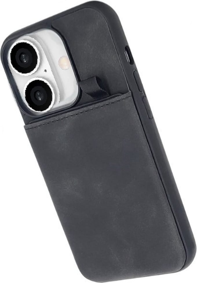 Cityhoesje - iPhone 16 Plus - Backcover - Pasjeshouder - Suede - Zwart