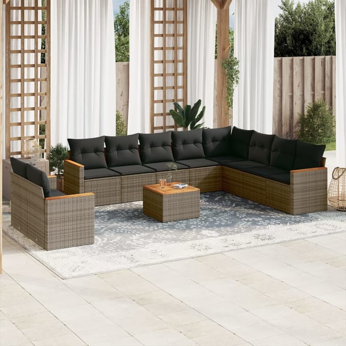 vidaXL - 11-delige - Loungeset - met - kussens - poly - rattan - grijs