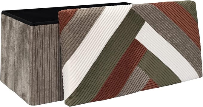 Opvouwbare Opbergbank met Zitgedeelte in Patchwork Ribfluweel