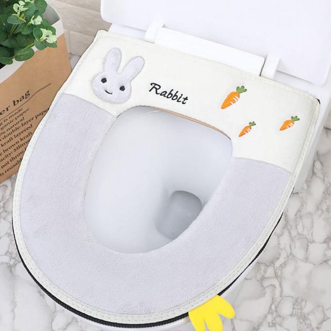 Dessin animé brodé Siège de toilette Fermeture éclair Imperméable Universel Siège de toilette Épaississant 1pcs white
