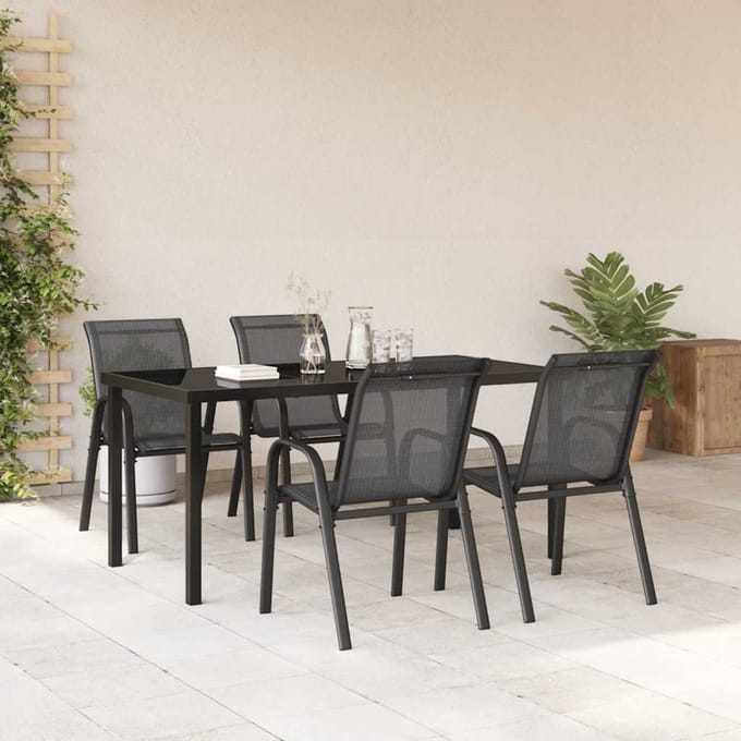 vidaXL - Tuinstoelen - stapelbaar - 4 - st - textileen - stof - zwart