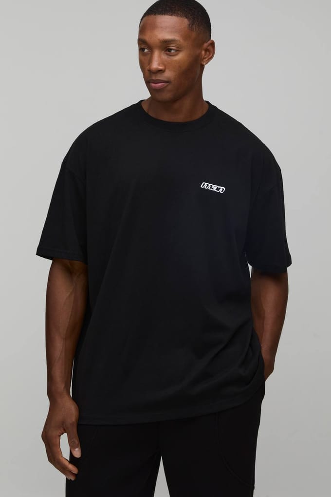 Oversized Man Star Spray Printed T-Shirt | Black | Size XS