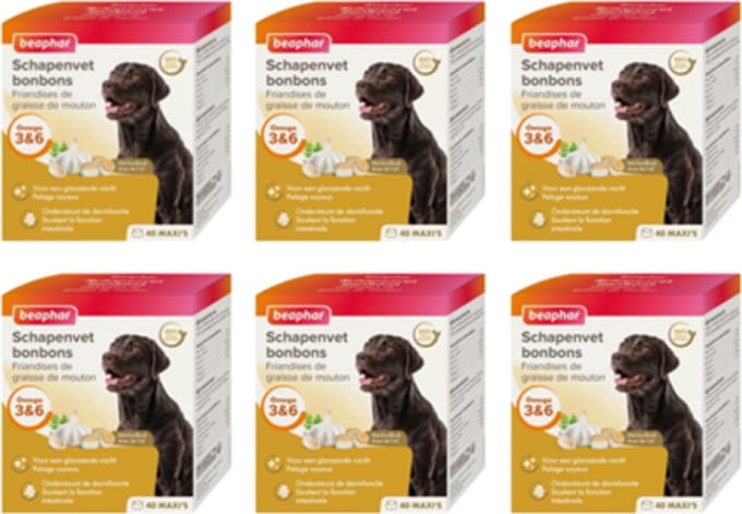 6x Beaphar Schapenvet Bonbons met knoflook  - Hondensnack - 245g