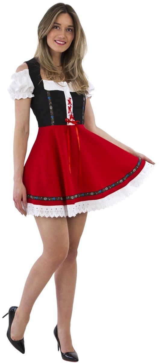 Oktoberfest Dirndl Kort - Zwart-Rood - Maat 34