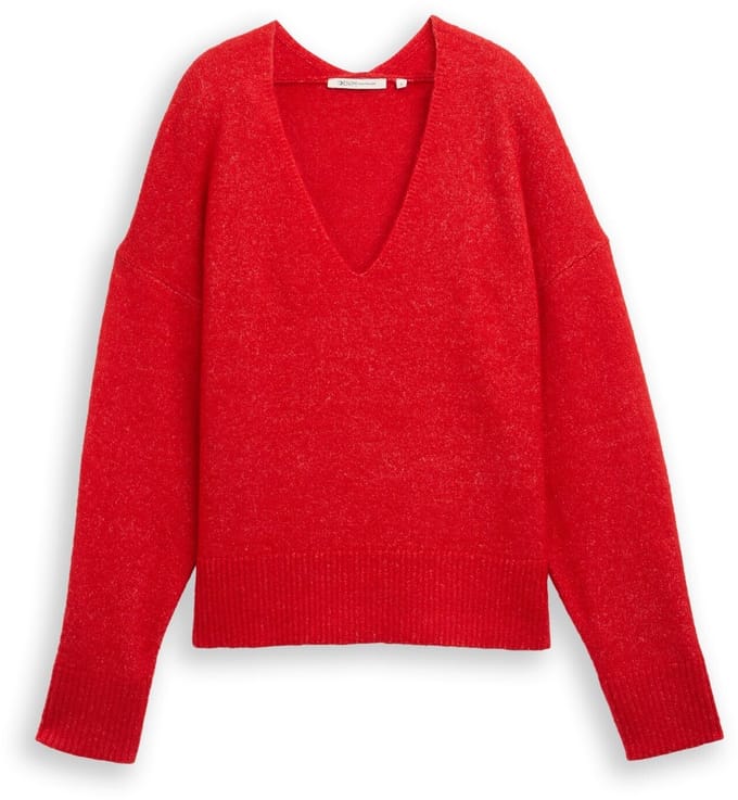 Tom Tailor Denim - Relaxed fit gebreide trui met V-hals - Maat M - brilliant red