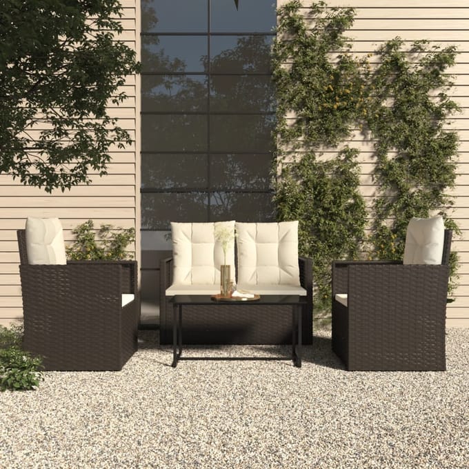 vidaXL - 4-delige - Loungeset - met - kussens - poly - rattan - zwart