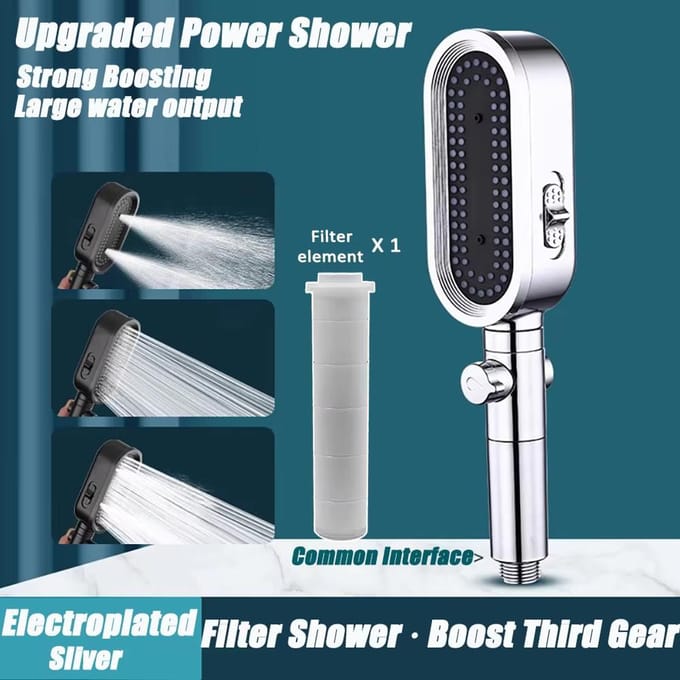 Pommeau de Douche Haute Pression 3 en 1 avec Filtre Pommeau de Douche à Main Réglable Bouton Accessoires de Salle de Bain Économie d'Eau argenté