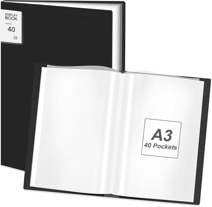 Presentatiemap Transparant - Displayboek Portfolio - Documenten Organiseren - 40 Plastic Hoezen - Formaat A3 - Zwart