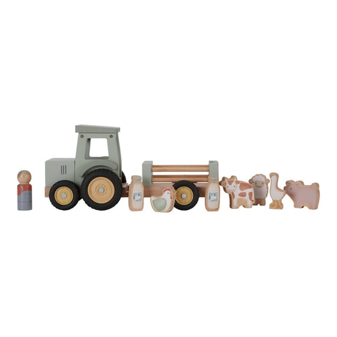 Little Dutch - Farm Tractor met trailer Houten speelgoed