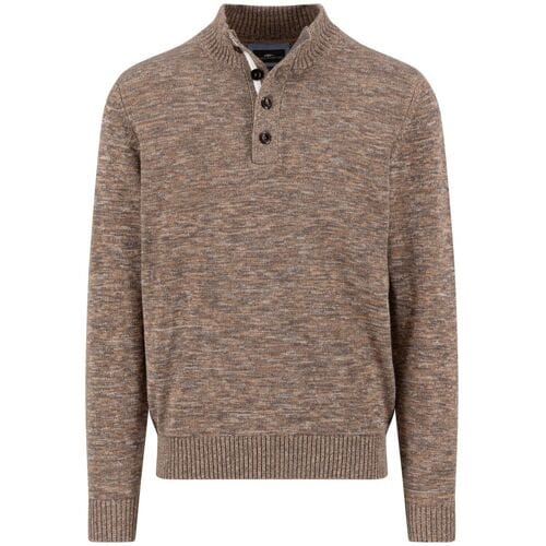 Fynch Hatton Buttoned Troyer trui bruin gemeleerd