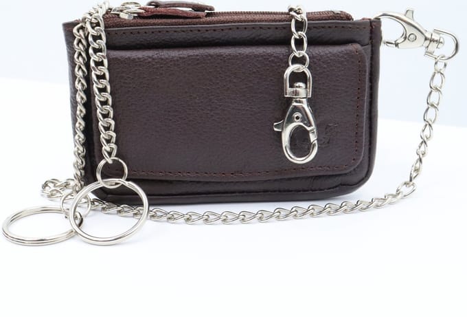 Safekeepers - Sleuteltasje met ketting - 2 Ringen - Echt Leer - Sleuteltasje - Sleutelmapje