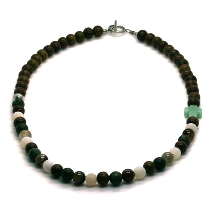 IbizaMen KIDS - Jongens - ketting - bruin hout/edelsteen - 8mm - 40cm