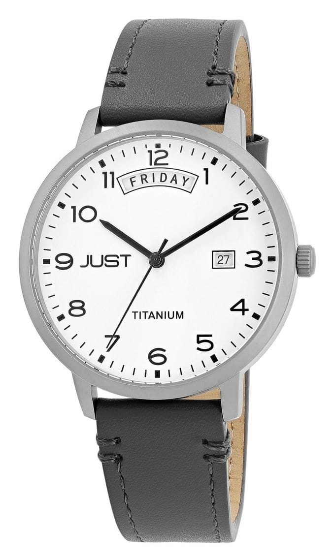 JUST herenhorloge echt leer Fanis heren - zilver - datumweergave