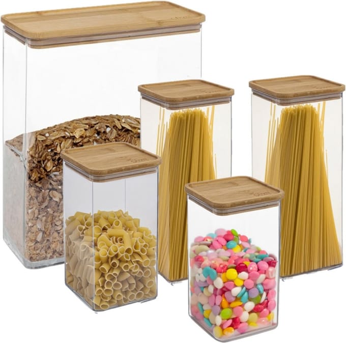 5Five - Voedsel/keuken voorraadpotten set 5x stuks - kunststof/bamboe
