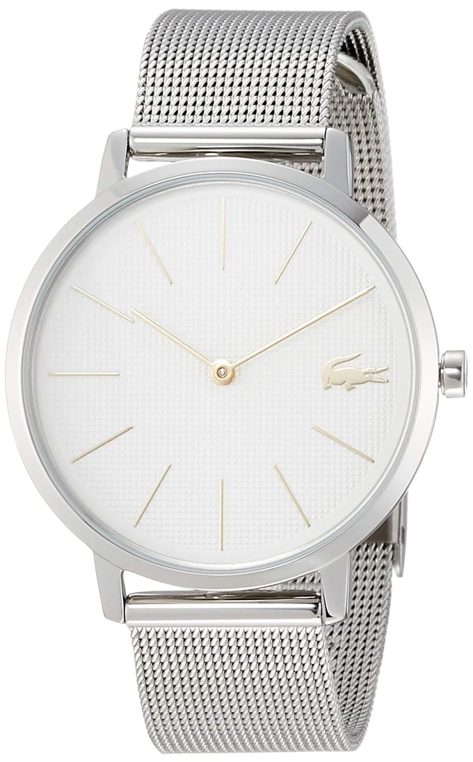 LACOSTE MOON Dames Quartz Horloge - Zilverkleurige Roestvrijstalen Mesh Band, Elegant Dagelijks Ontwerp, 2 Jaar Garantie white