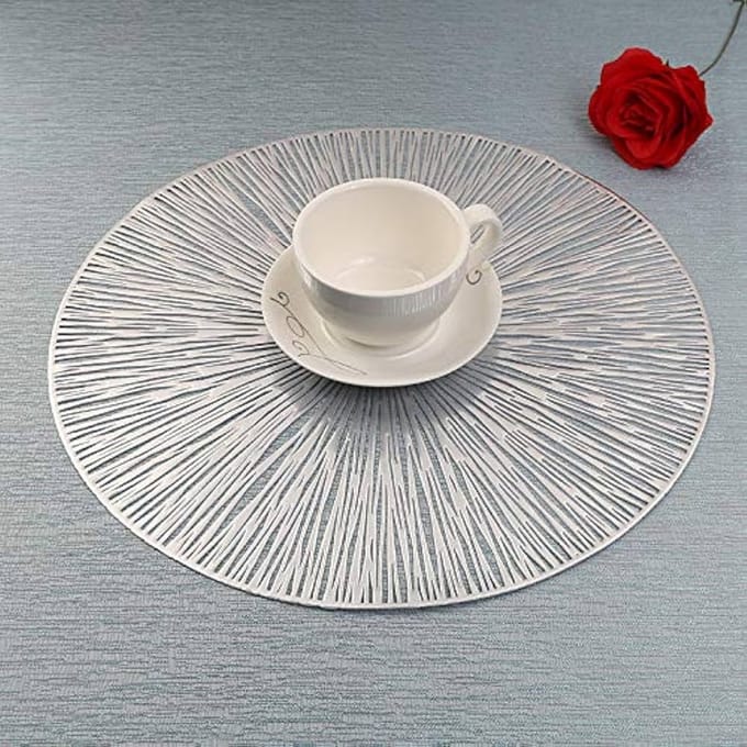 Placemats - Rond - 38 cm - 4 stuks - Onderlegger - Hitte bestendig - Zilver - Luxe uitstraling - Open gewerkt