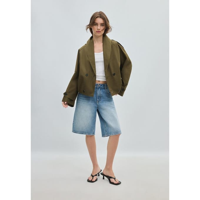 Stradivarius Cropped trenchcoat met sjaalkraag  Kaki M