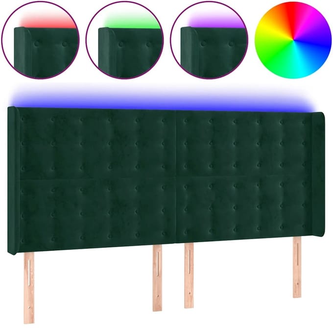 vidaXL - Hoofdbord - LED - 183x16x118/128 - cm - fluweel - donkergroen
