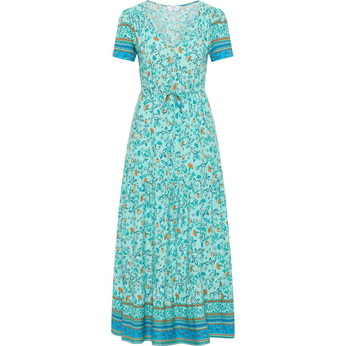 usha Maxi-jurk met bloemenprint Dames Turkoois Veelkleurig