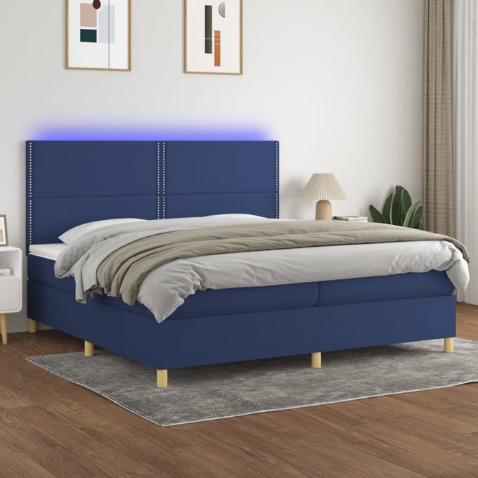 vidaXL - Boxspring - met - matras - en - LED - stof - blauw - 200x200 - cm