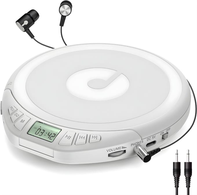 QORA® CD Speler - Draagbare CD Speler - Portable CD Speler - Wit - 31cm x 23cm x 5cm