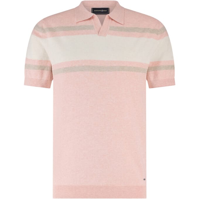 Roze gestreepte polo Scotland Blue Avan knitted v-hals