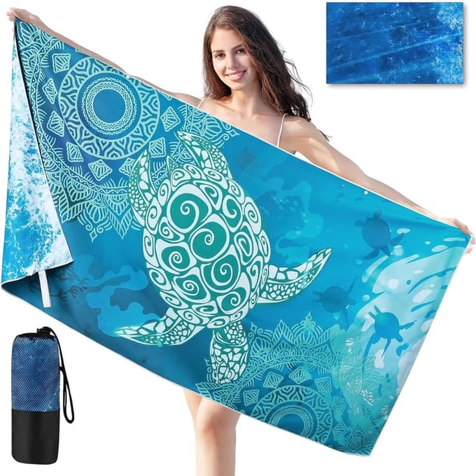 DDStar® Microvezel strandlaken - Microvezel badhanddoek - Microvezel handoek reizen - 180 x 90 CM - Blauw/Wit