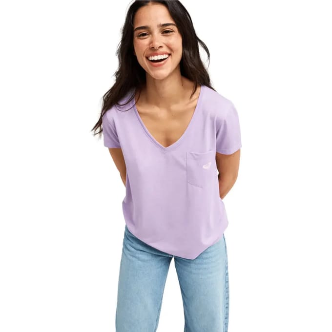 V-hals T-shirt met opdruk op de rug dames Roxy Laguna Green