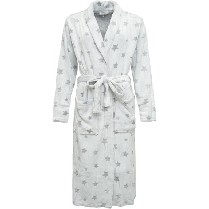 By Louise Ochtendjas Dames Fleece Wit Met Sterren Badjas - Maat XL