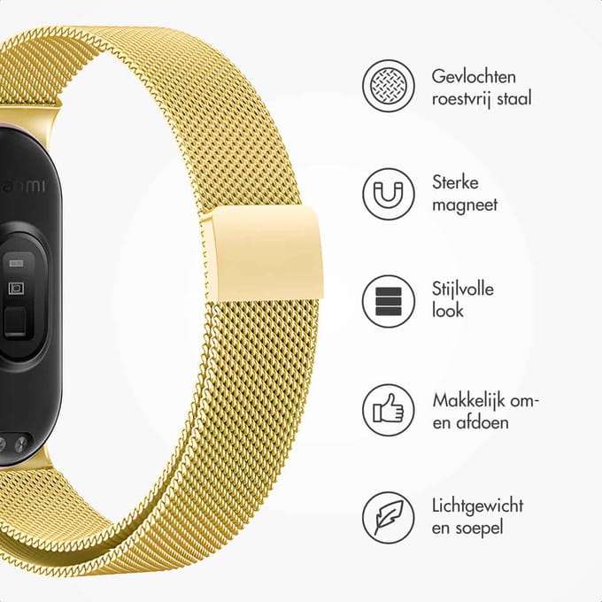 Milanees magnetisch bandje - Geschikt voor Xiaomi Smart Band 8 / 9 / 11 Active - Goud