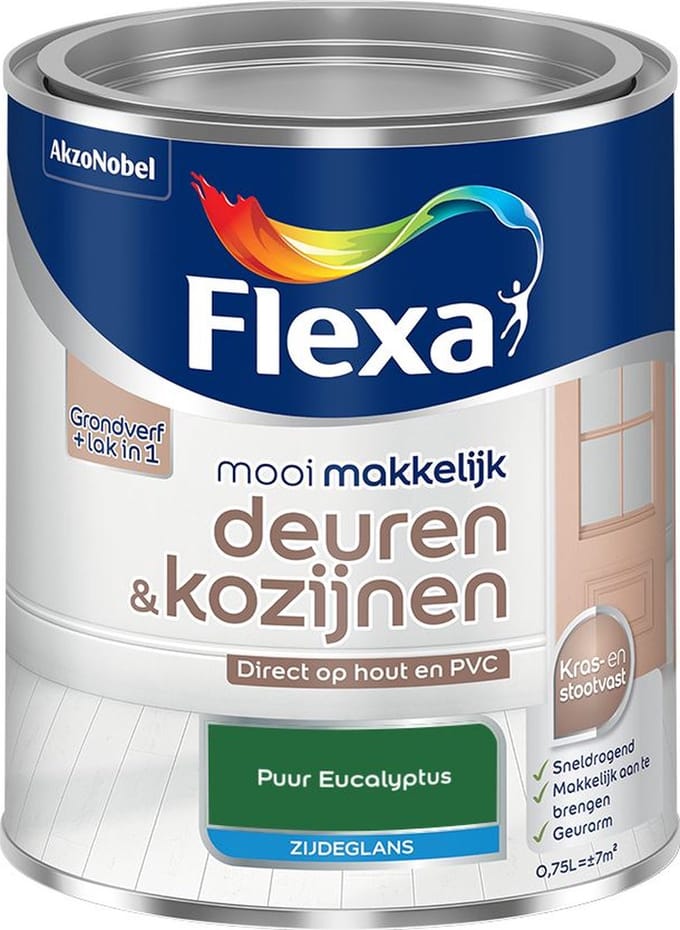 Flexa - Mooi Makkelijk Deuren & Kozijnen Zijdeglans - Puur Eucalyptus - Mengverf - 750 Ml