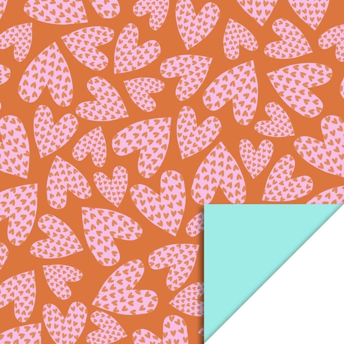 Cadeaupapier 70x300 cm - Love Hearts Cognac - Mint