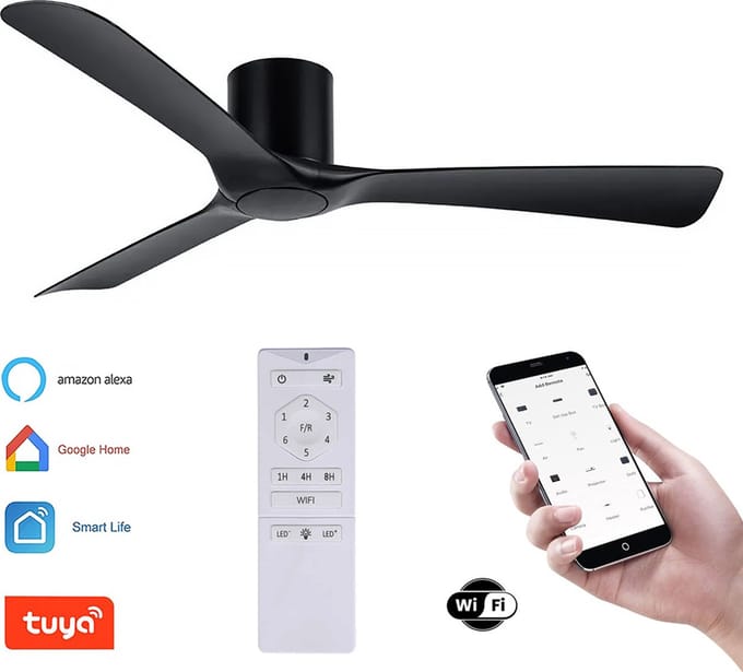 Plafondventilator Storm - Super stil - Hoge kwaliteit - Ventilator 2026 - WIFI - TUYA app - Ø 132 cm - zwart