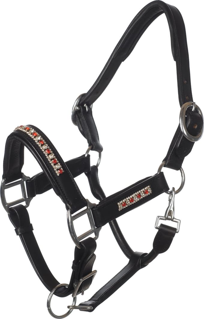 MHS Leren Halster Diamante Shet Zwart / Zilver
