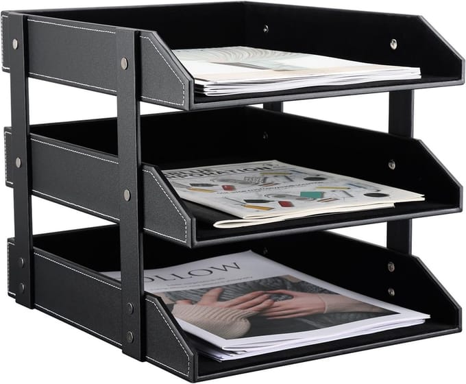 Leren briefhouder A4 met 3 lades voor bureau