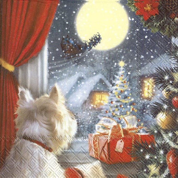 Lunch servetten Dog Is Waiting For x-mas - IHR - 33x33 cm