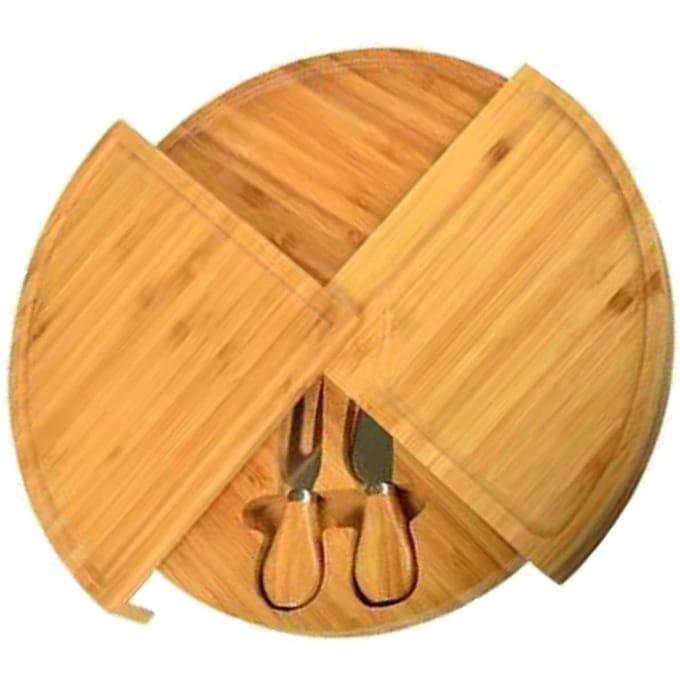 Planche Plateau à Fromage en Bambou avec Compartiment Caché pour 2 Couteaux Plateau de Service pour Pain Fruits Snacks