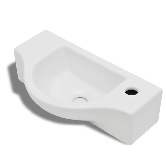 Lave-mains en céramique avec trou pour robinet blanc