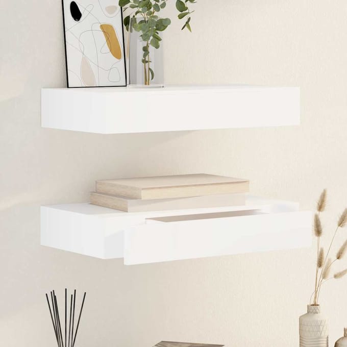 vidaXL - Wandplanken - zwevend - met - lades - 2 - st - 48 - cm - wit