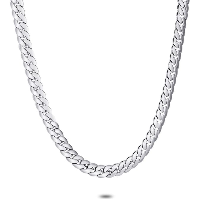 Twice As Nice Halsketting in edelstaal, platte gourmet, 6 mm 47cm+5cm