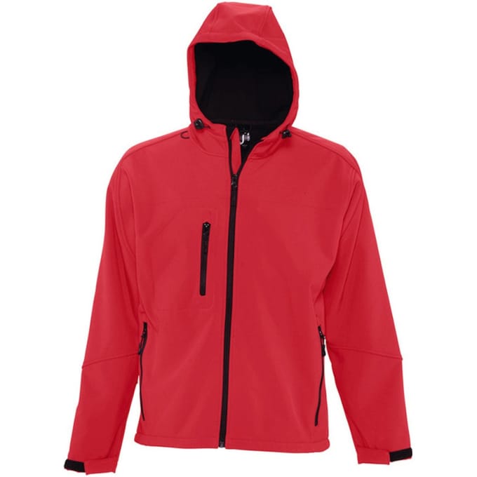 SOLS Heren Replay Hooded Soft Shell Jacket (ademend, winddicht en waterbestendig) (Peperrood)