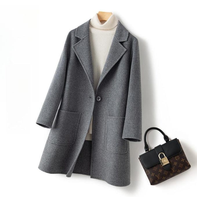 Wollen Jas Dames Medium en Lang Herfst en Winter Nieuw Temperament Klein Losse Jas XXL gray