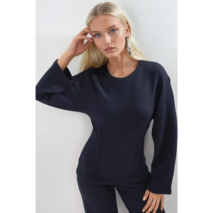 Ronde Hals Lange Mouwen Getailleerde Blouse