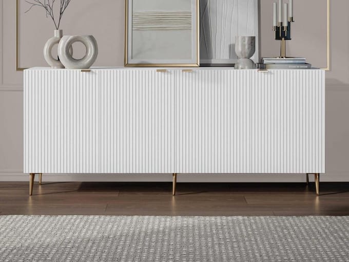 Vente-unique Buffetkast met 4 deurtjes van MDF en staal - Wit en goudkleurig - YESINIA